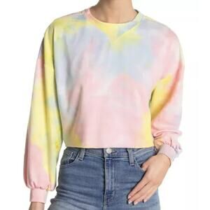 NWT Elodie Multi Pastel Tie Dye Crop Long Sleeve Sweatshirt Sx XL/Extra Large